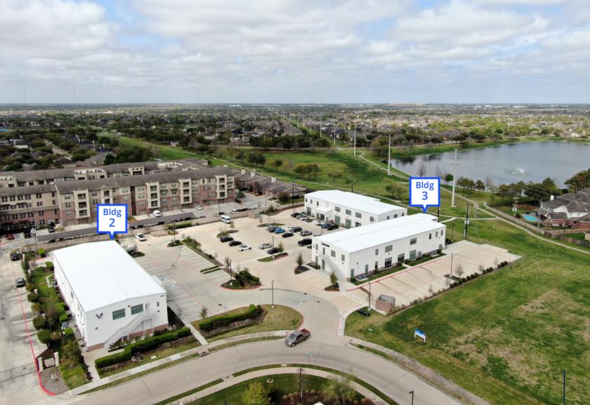 Houston Brethren Assembly location map showing Building 1, parking, entrance, and 2880 Broadway Bend Dr., Pearland, TX 77584